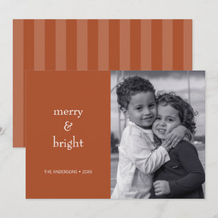 Modern Merry & Bright Terracotta Christmas Photo Holiday Card