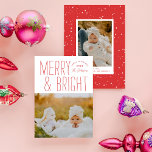 Modern Merry & Bright Typographic Christmas Photo Holiday Card<br><div class="desc">Send on trend this year with this fresh new holiday photo card featuring modern typography with your photo below. The back features a snowfall pattern and a spot for an additional photo and sentiment. This card is completely customizable including fonts and colours.</div>