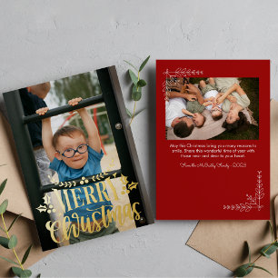 Modern Merry Christmas 2 Photos Foil  Holiday Card
