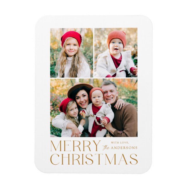 Modern Merry Christmas 3 Photo Collage Magnet (Vertical)