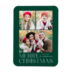 Modern Merry Christmas 3 Photo Collage Magnet