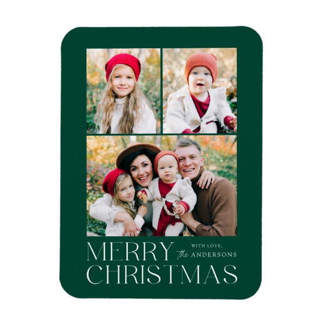 Modern Merry Christmas 3 Photo Collage Magnet (Vertical)