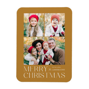 Modern Merry Christmas 3 Photo Collage Magnet