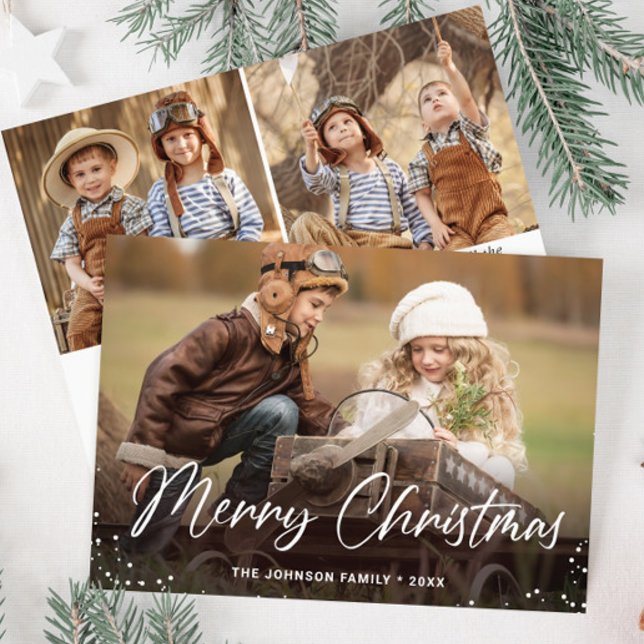 Modern Merry Christmas 3 PHOTO Greeting Holiday Card (Creator Uploaded)