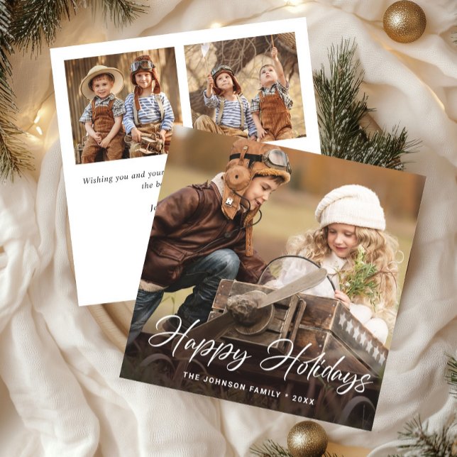 Modern Merry Christmas 3 PHOTO Greeting Simple Holiday Card (Creator Uploaded)