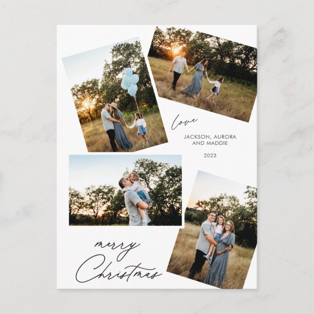 Modern Merry Christmas 4 photo design Holiday Postcard (Front)