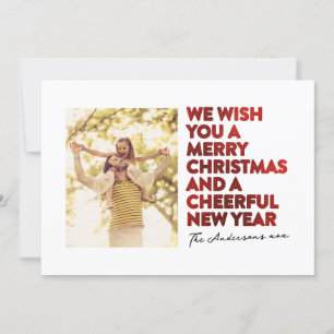 MODERN MERRY CHRISTMAS AND NEW YEAR FAUX RED FOIL HOLIDAY CARD