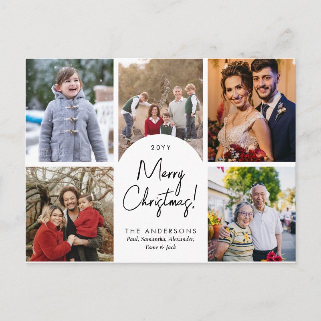 Modern Merry Christmas Arch 5 Family Photo Holiday (Front)