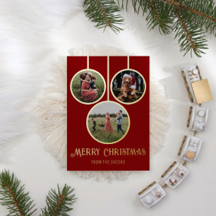Modern Merry Christmas Bauble Photo Foil Holiday Card