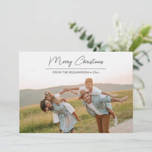 Modern Merry Christmas Black Script Overlay Photo Holiday Card