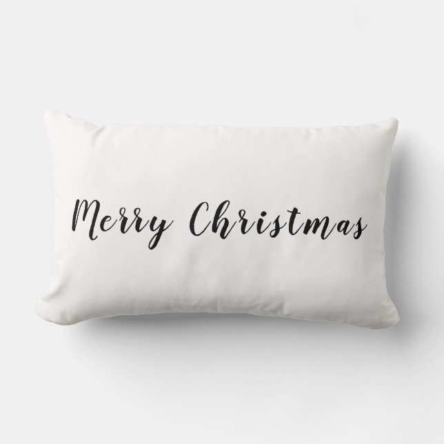 Modern Merry Christmas Black Text White Lumbar Pillow (Front)