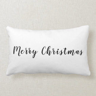 Modern Merry Christmas Black Text White Lumbar Pillow