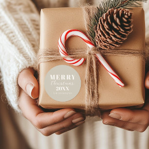 Modern Merry Christmas Boho Beige Holiday  Classic Round Sticker