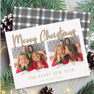 Modern Merry Christmas Bubble Letters Plaid Photo  Holiday Card