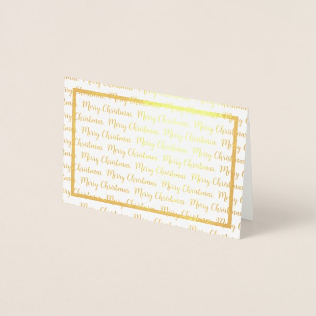 Modern Merry Christmas Calligraphy Gold Border Foil Card (Front)