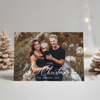 Modern Merry Christmas Calligraphy Script Photo Holiday Card