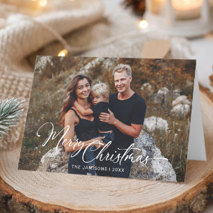 Modern Merry Christmas Calligraphy Script Photo Holiday Card