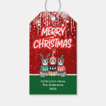 Modern Merry Christmas Cats Red and Green Cute