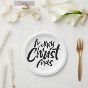 Modern Merry Christmas Christian Calligraphy Paper Plate