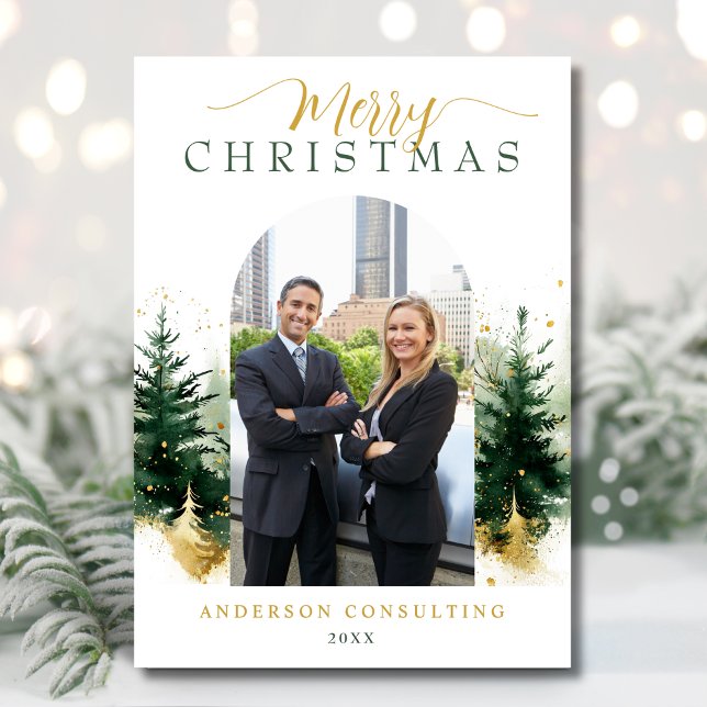 Modern Merry Christmas Corporate Photo  Holiday Card (Creator Uploaded)