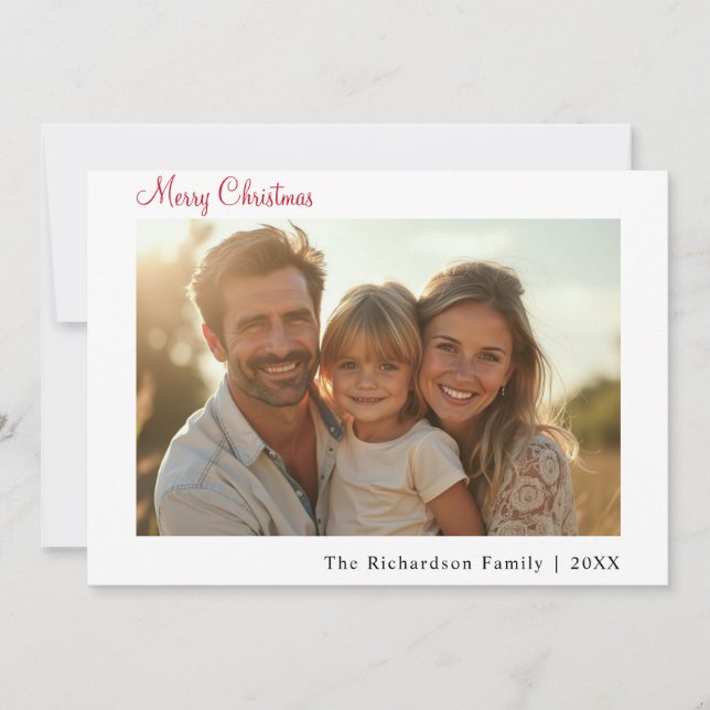 Modern Merry Christmas Custom Photo Minimalist Holiday Card (Front)