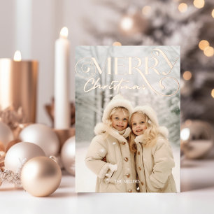 Modern Merry Christmas Elegant 1 Photo Typography Foil Holiday Postcard