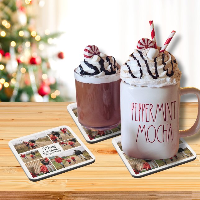 Modern Merry Christmas Family Photo Coaster (Creator Uploaded)