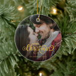 Modern Merry Christmas Family Photo Name  Ceramic Ornament<br><div class="desc">Modern Merry Christmas Family Photo Name RED TARTAN</div>