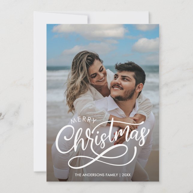 Modern Merry Christmas Family Photo Name Gold  Hol Holiday Card (Front)