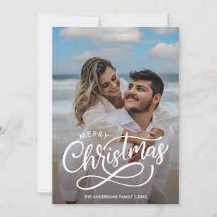 Modern Merry Christmas Family Photo Name Gold Hol Holiday Card