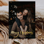 Modern Merry Christmas Family Photo Name Tartan Foil Holiday Card<br><div class="desc">Modern Merry Christmas Family Photo Name RED TARTAN</div>