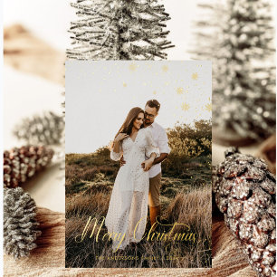 Modern Merry Christmas Family Photo plaid Tartan Foil Holiday Card