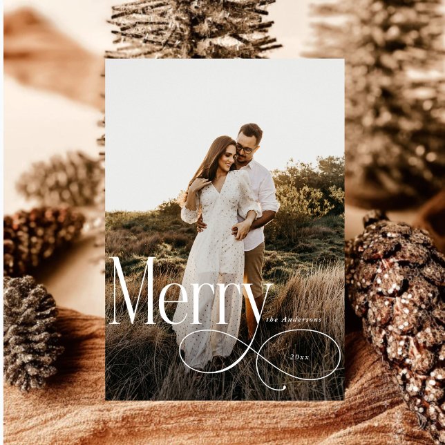 Modern Merry Christmas Family Photo plaid Tartan Holiday Card (Creator Uploaded)