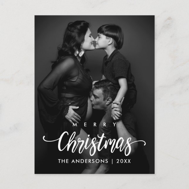 Modern Merry Christmas Family Photo Postcard (Front)