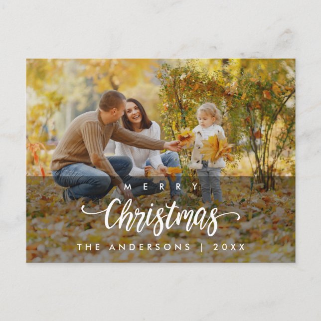 Modern Merry Christmas Family Photo Postcard (Front)