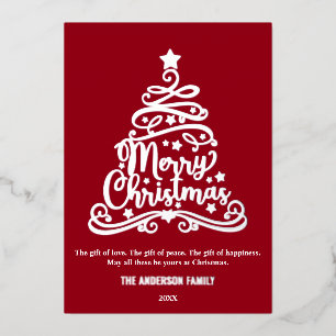 Modern Merry Christmas Family Tree Silver Foil Holiday Card