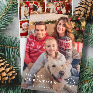 Modern Merry Christmas five photos minimalist Holiday Card