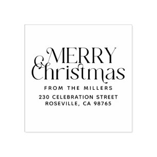 Modern Merry Christmas From Family Return Address  Rubber Stamp