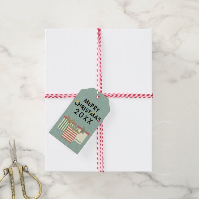 Modern Merry Christmas Gift Boxes Gift Tag (With Twine)