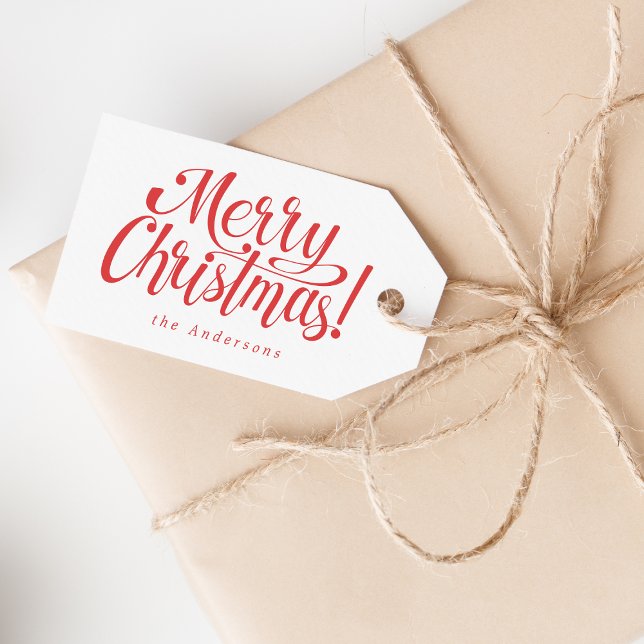 Modern Merry Christmas  Gift Tags (Kraft wrap, rustic twine, red script tag—minimal, cozy holiday)