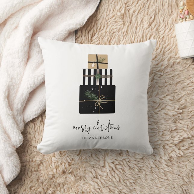 Modern Merry Christmas Gifts Holiday Throw Pillow (Blanket)