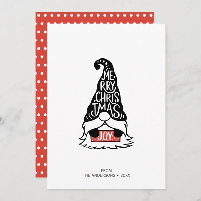 Modern Merry Christmas Gnome Holiday Card (Front/Back)
