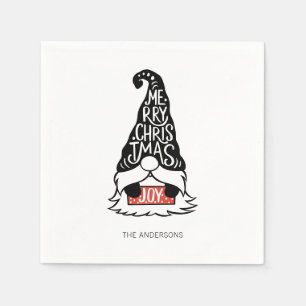 Modern Merry Christmas Gnome Holiday Napkin