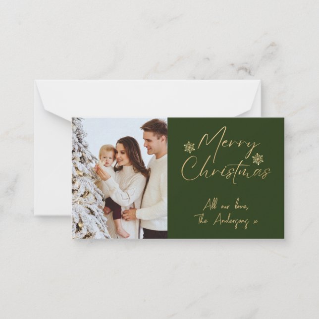Modern Merry Christmas Gold 1 Photo Christmas Card (Front)
