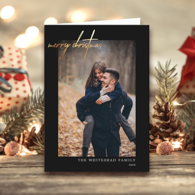 Modern Merry Christmas Gold Black Card (Creator Uploaded)