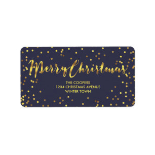 Modern Merry Christmas Gold Foil Confetti Blue Label