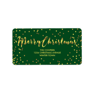 Modern Merry Christmas Gold Foil Confetti Green Label