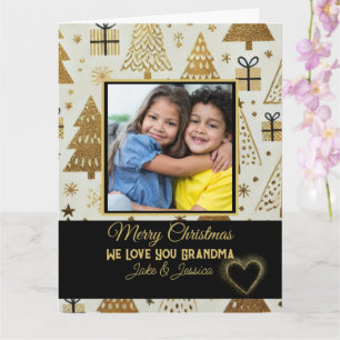 Modern Merry Christmas Grandma Black and Gold  Card