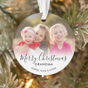 Modern Merry Christmas Grandma Grandparent Photo Ornament