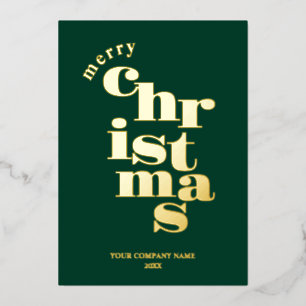Modern Merry Christmas Green Corporate Logo Foil Holiday Card